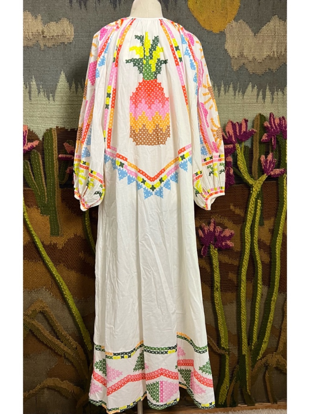 FARM Rio White Maxi Dress with Neon Pink, Yellow & Blue Embroidery - Picture 10 of 13